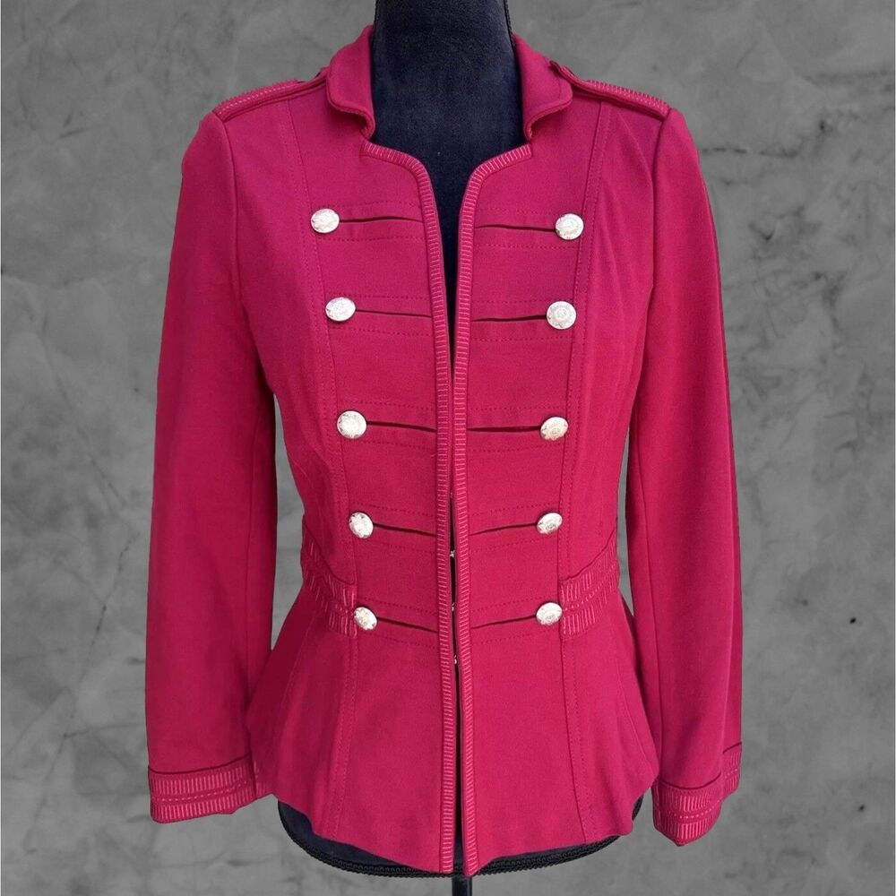 Red Military Jacket Womens 10 Structured Peplum Button White House Black Market